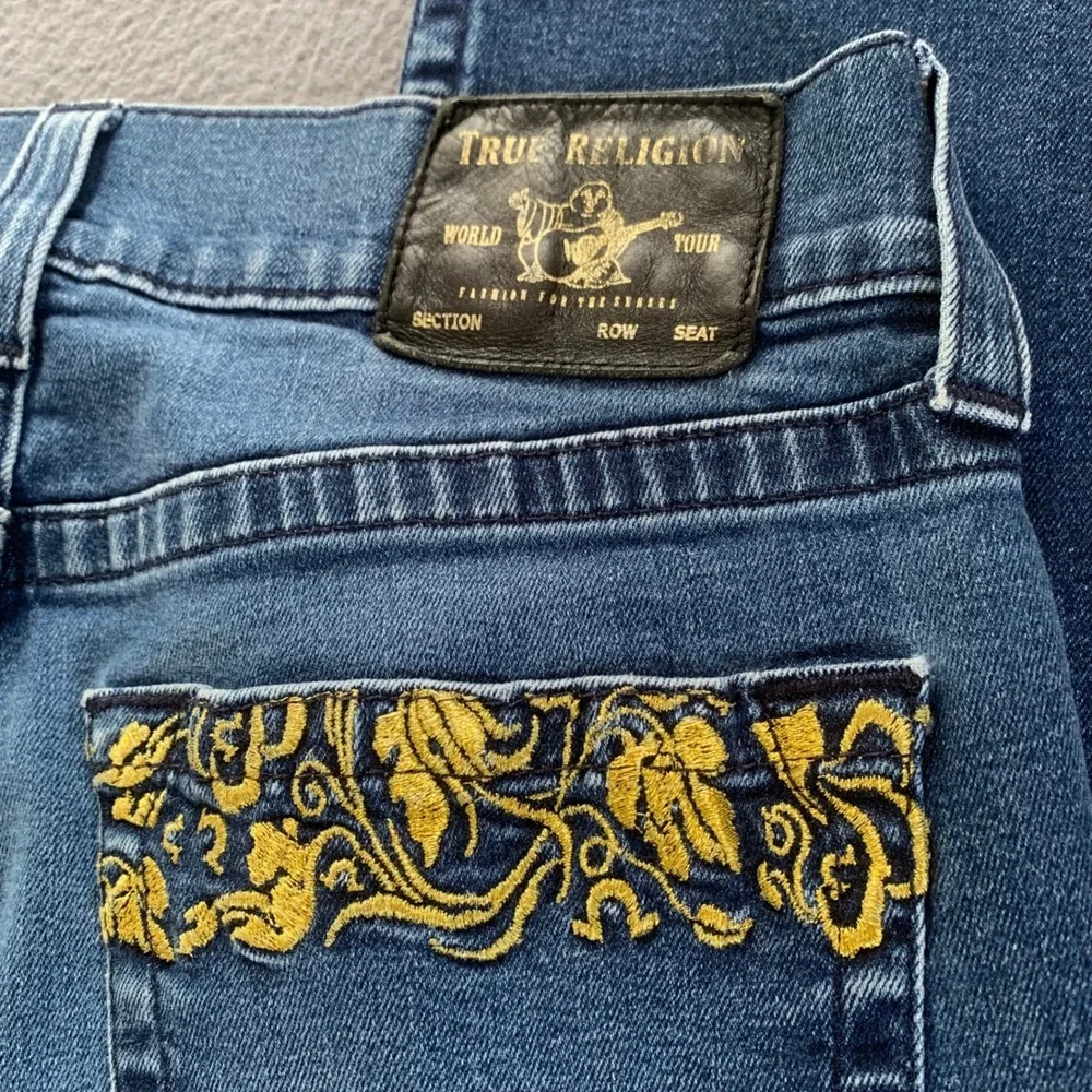 True Religion Rocco Relaxed Skinny Jeans Gold Embroidery Mens Size 29x33